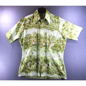 VTG National Shirt Shops Contour Fit Green Hawaiian Style Shirt Mens Size M
